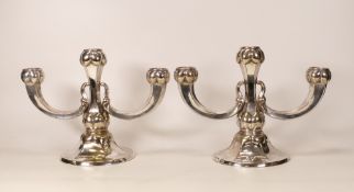 A Pair of Alpacca Silverplate Three-branch Candlesticks. Marked 'Alpacca Import' to bases (2)