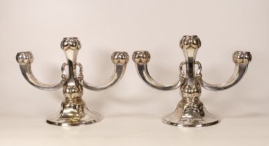 A Pair of Alpacca Silverplate Three-branch Candlesticks. Marked 'Alpacca Import' to bases (2)
