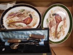 A collection of Weatherby of Hanley oval pheasant theme platters (10) together with a cased antler