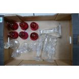 A Mixed Collection of Glass Items to include Six Cranberry Bell Shaped items and Nine Glass