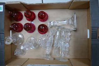 A Mixed Collection of Glass Items to include Six Cranberry Bell Shaped items and Nine Glass
