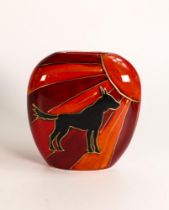 Anita Harris Deco dog 'German Sheppard' sunburst purse vase. Gold signed to base, height 12cm