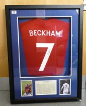 Sporting memorabilia, framed signed England shirt by David Beckham, Liaisons UK Ltd certificate of