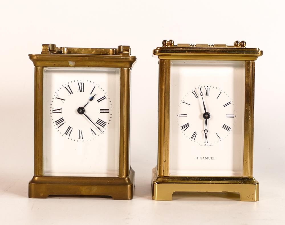 Early 20th Century Brass Carriage Clock, height handle up 13cm (with key) together with similar