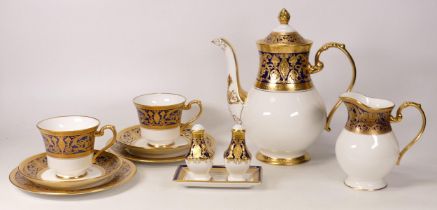 De Lamerie Cobalt blue Robert Adam pattern to include 2 trio's, milk jug , tea pot and condiment set