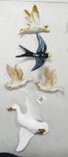 A collection of Wild Bird Theme Mid Century Wall Plaques, largest length 26cm(5)