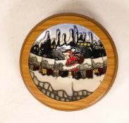 Framed Moorcroft Coaster Christmas In The Pots By Vicky Lovatt, diameter 14cm