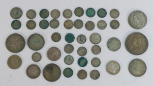 Pre 1920 UK silver coins, includes Victorian Crown, half-crowns, florins, shillings, 6d & 3d etc.