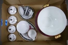 A Mixed Collection of Ceramics to include Wedgwood Ulander Pattern Jardiniere and Milk Jug, Wedgwood