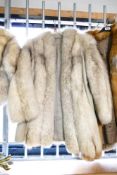 Ladies fox fur and grey/ beige leather 3/4 jacket. Approx size 10