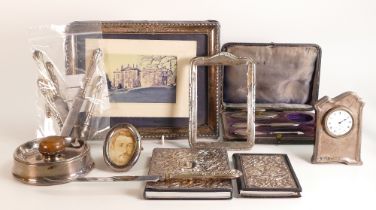 Job lot of various hallmarked silver items including 3 x photo frames, 2 x silver fronted books,