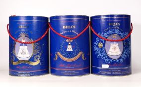 Three Bells Whiskey Boxed & Sealed Royal Commemorative Whiskey Decanters(3)