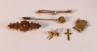 Assorted 9ct gold jewellery including bar brooches etc. Weight including steel pins 8.2g