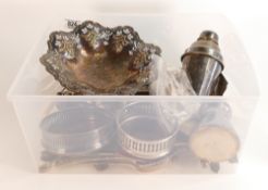 Large and interesting collection of silver plated items including cocktail shaker, mechanical pickle