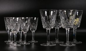 Six Waterford Cut Glass Crystal Sherry Glasses together with Four Waterford Wine Glasses, height