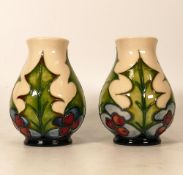 Pair Moorcroft Holly & Berries Patterned Vases, height 10cm(2)