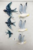 A collection of Wild Bird Theme Mid Century Wall Plaques, largest length 16cm(6)