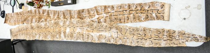 Two python snake skins. length of longest 252cm