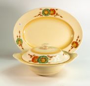 Clarice Cliff Corolla patterned Oval Plate & Tureen, length of largest 36cm (2)