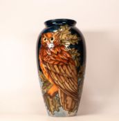 A limited edition Moorcroft vase, decorated with an eagle owl, 131/500, 32cm high