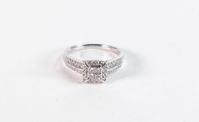 18ct white gold diamond cluster ring, ring size P,5.3g.