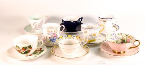 Shelley cups & saucers x 8 patterns 13700/59, 2396, 11143, 2205, 13779, 11422, 13752 etc (16 pieces)