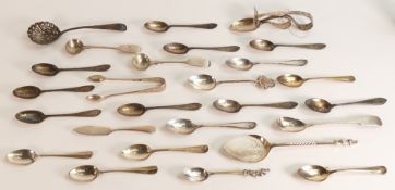 Large quantity of UK hallmarked silver spoons and other cutlery, gross weight 359g.