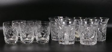 Five Tudor Cut Glass Crystal Old Fashioned Tumblers & similar quality Whisky Glasses, tallest
