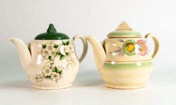 Clarice Cliff Corolla Patterned small Teapot & similar Wild Blossom patterned Teapot, tallest 9cm(2)