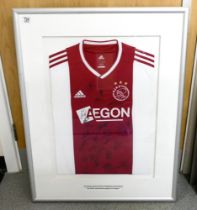 Sporting memorabilia, framed Ajax of Amsterdam shirt, signed by all team players, overall size 73