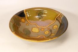 Jonathan Cox Ceramics vibrantly decorated fruit bowl with lustre modernist decoration, diameter 28.