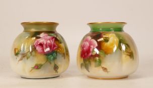 Two Royal Worcester vases decorated with roses. Green backstamp to base. Height 8cm