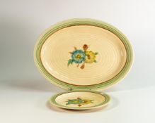 Clarice Cliff Sundew Oval Plate & similar side plate, largest length 30.5cm(2)