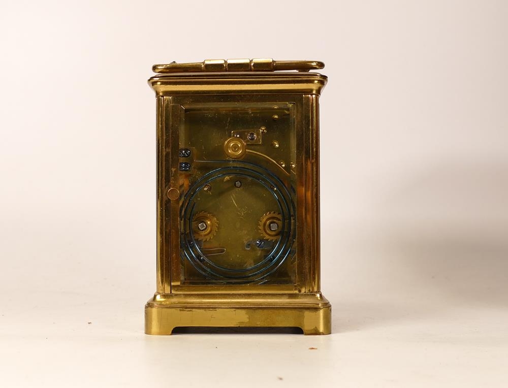 19th century brass carriage clock, in original leather travelling case, with keys and spare - Image 4 of 5