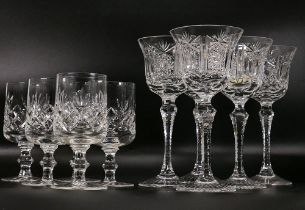 Five Good Quality Cut Glass Crystal Old Fashioned Wine Glasses together with Five Similar Quality