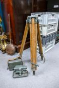 Cased Hilger & Watts Ltd Surveyor's Precision Dumpy Theodolite in Case with matching tripod