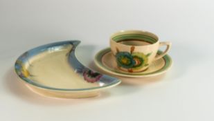 Clarice Cliff Floral Decorated Half Moon Dish & similar Sundew patterned Cup & Saucer Set(2)