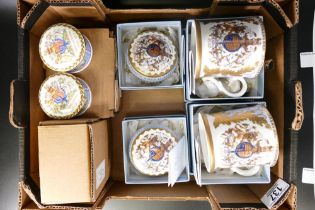 Two Buckingham Palace bone china boxed tankards together with matching trinklet boxes and two