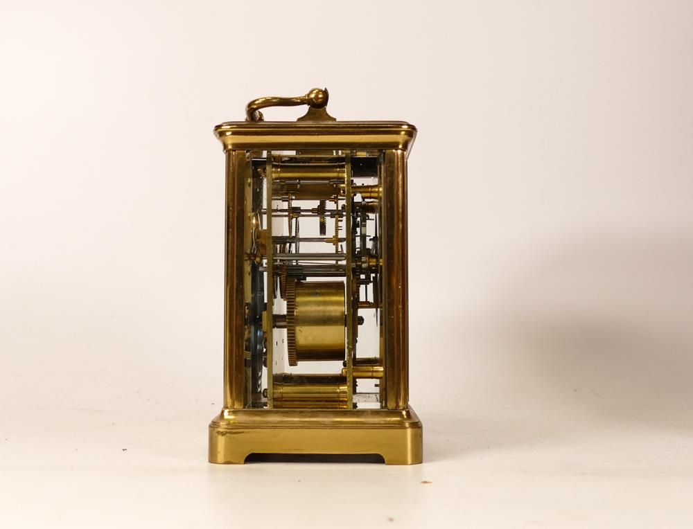 19th century brass carriage clock, in original leather travelling case, with keys and spare - Image 3 of 5