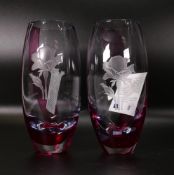 A pair of Caithness rose vases. Limited edition of 7500, both boxed with certificates. Height 20cm