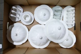 Shelley Dainty white lidded muffin dishes along with 3 toast racks, mustard pot and saucer (lid