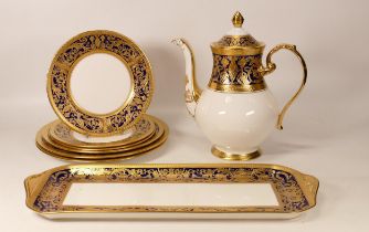 De Lamerie Cobalt blue Robert Adam pattern dinner ware to include coffee pot, sandwich tray, 2