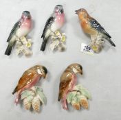 A collection of Wild Bird Theme Mid Century Wall Plaques, largest length 14cm(5)