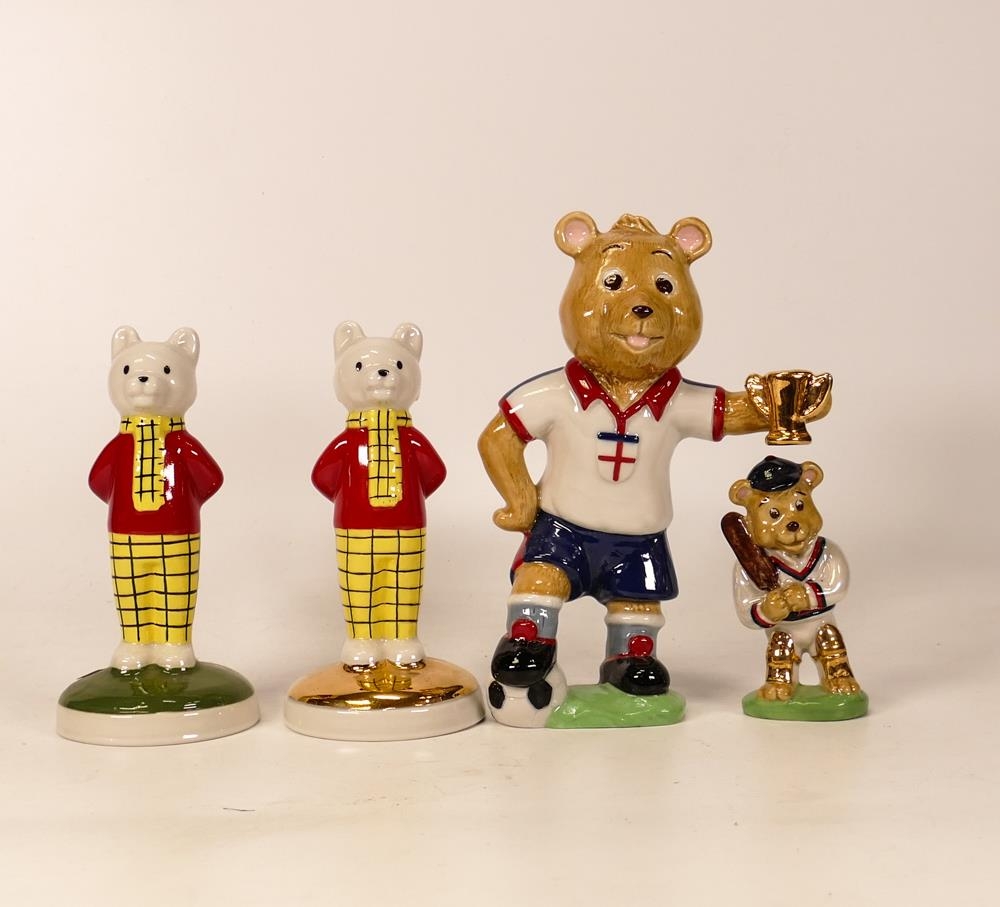 Two Wade Rupert bear figures, one with gold base together with Bear Rooney dated 14/9/04 to base and