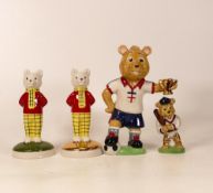 Two Wade Rupert bear figures, one with gold base together with Bear Rooney dated 14/9/04 to base and