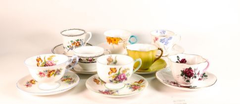 Eight Shelley cups & saucers patterns 2200, 116525, 10755, 0272, Ely tulip etc (16 pieces)