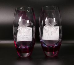 A pair of Caithness rose vases. Limited edition of 7500, both boxed with certificates. Height