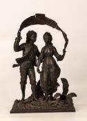19th Century Spelter Figure Group of Courting Couple, Height 30cm