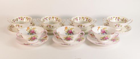 Four Shelley soup bowls and saucers in the Gainsborough shape pattern 13733 together with 3 soup