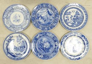 A collection of Spode blue room collection plates to include Rome, Floral, Woodman, Girl at well,